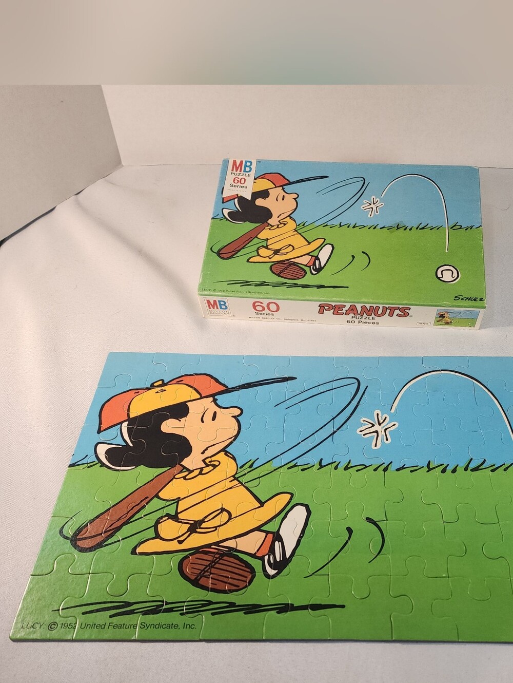 Milton Bradley 1952 Peanuts Jigsaw Puzzle Lucy Baseball 60 Pieces Complete